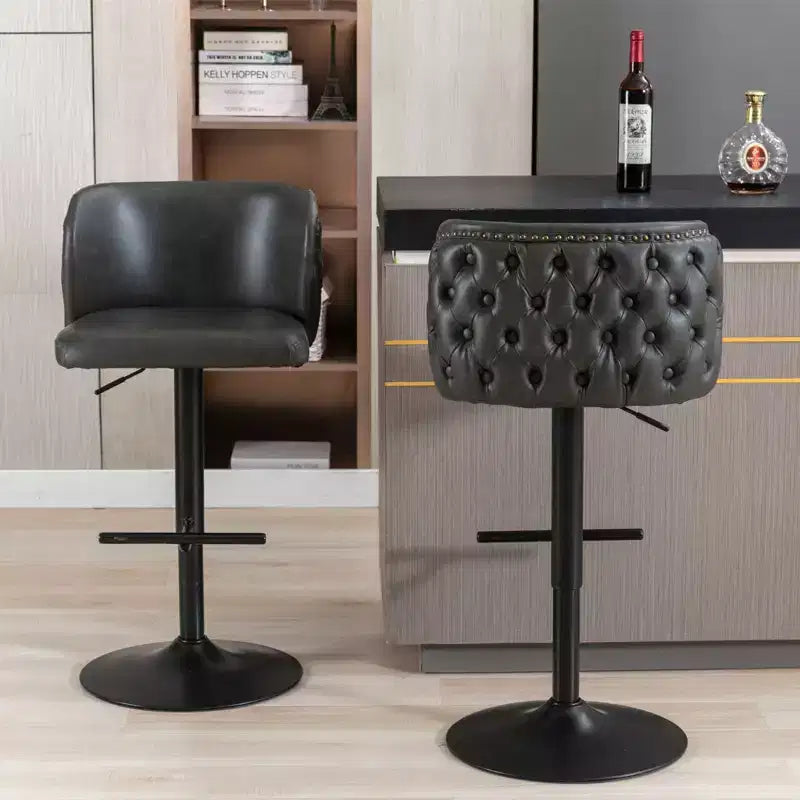 Okak Swivel Bar Stools with Adjustable Seat Height Set of 2; Upholstery Counter Height Barstools Whole Back Tufted for Home Pub