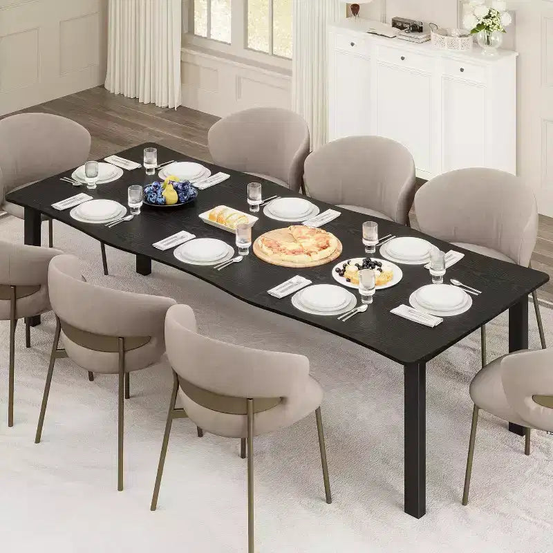 Dining Table with Wave Irregular Edge; 15mm Thick MDF Top & Metal Frame; for Kitchen; Marble