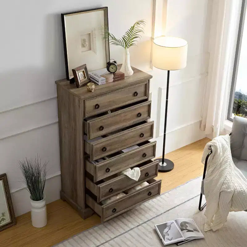Coiffeuse moderne en bois à six tiroirs avec glissières de tiroir souples