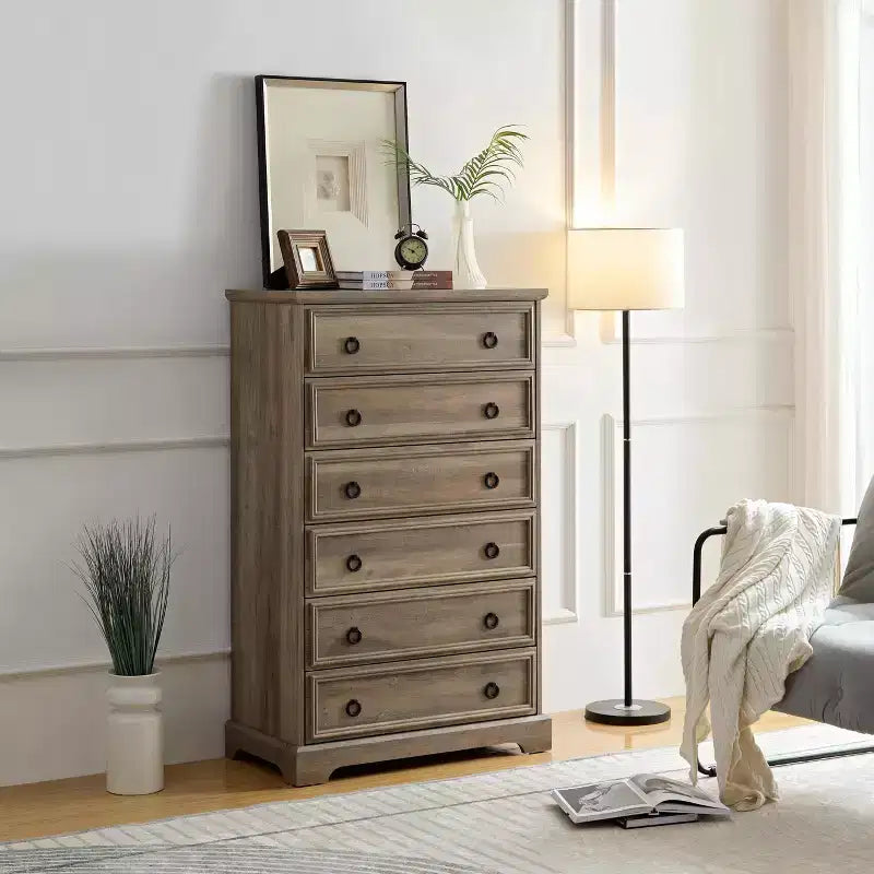 Coiffeuse moderne en bois à six tiroirs avec glissières de tiroir souples