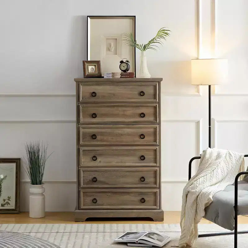 GDFStudio Cordoba Modern 6-Drawer Wood Dresser with Smooth Slides
