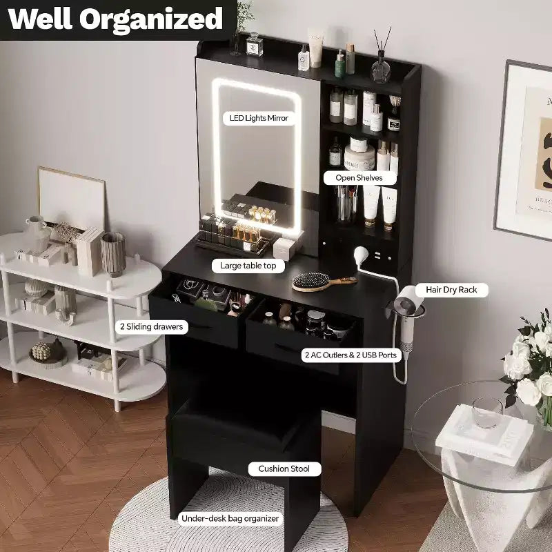 Une coiffeuse avec un tabouret
