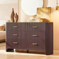 6 Drawer Dresser for Bedroom; 53.9 Wide Drawers with Gold Handles; Curved Profile; Wood Storage Dressers Organizer for Living Room