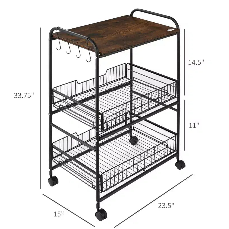 Desserte de cuisine à trois niveaux avec espace de rangement