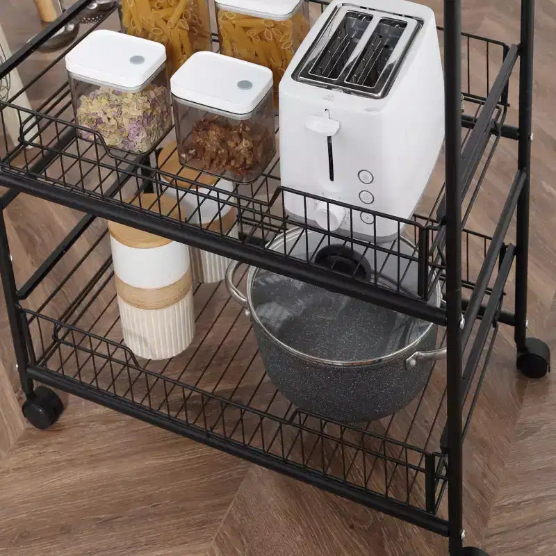 Desserte de cuisine à trois niveaux avec espace de rangement