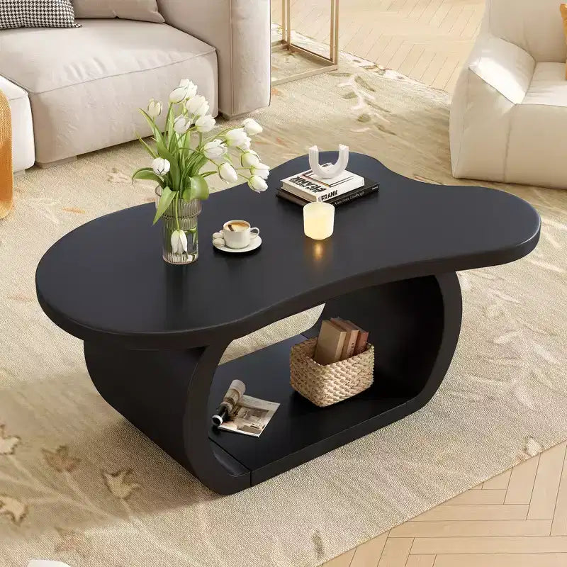 Cloud Coffee Table Wood; Irregular Cream End Table with Curved Legs; Small Center Table with Round Edge for Living Room
