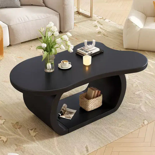 Cloud Coffee Table Wood; Irregular Cream End Table with Curved Legs; Small Center Table with Round Edge for Living Room