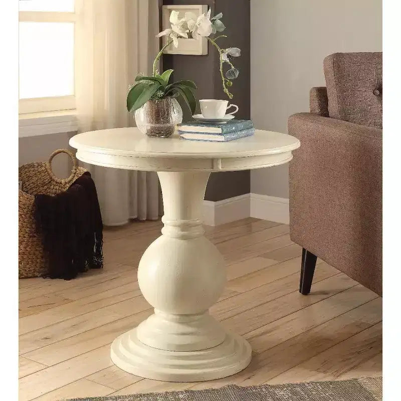 Royal Hampton Accent Table with Pedestal Base; Antique White