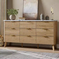 9 Drawer Dresser for Bedroom; 60.6W Chest of Drawers with Gold Handle; Fluted Dresser TV Stand; Clothing Storage Organizer for Living Room