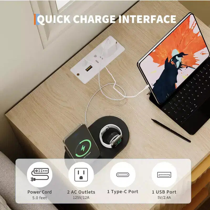 Table de chevet encastrée avec station de recharge