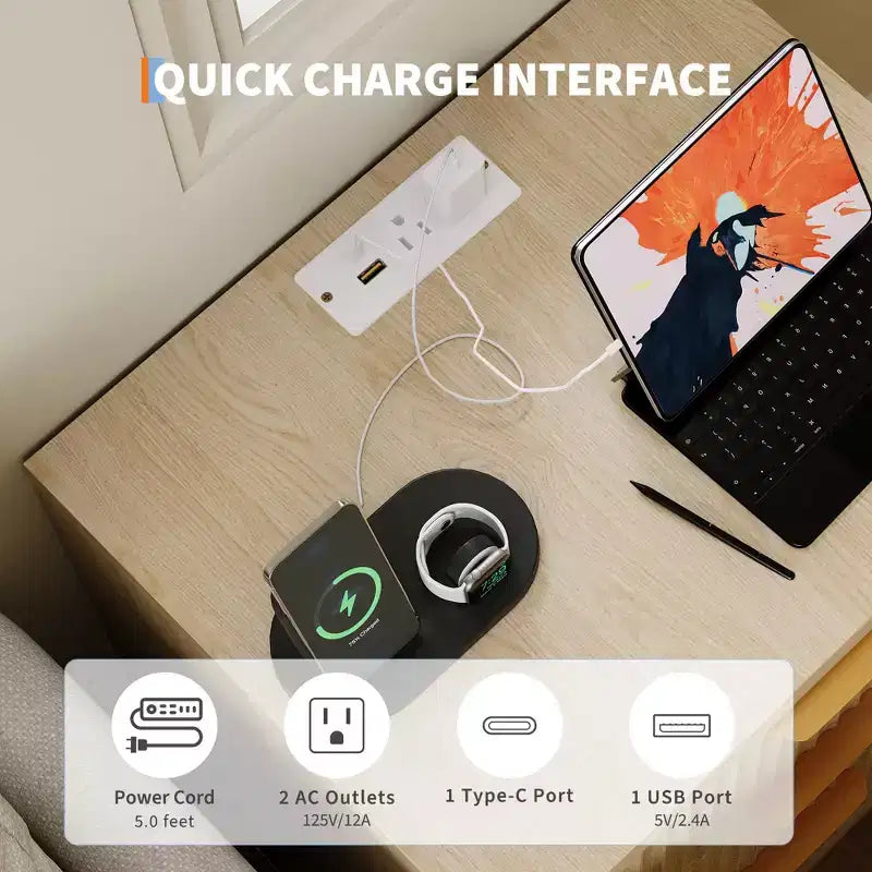 Table de chevet encastrée avec station de recharge