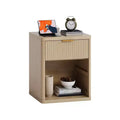 Fluted Nightstand Set of 2 with Charging Station; Bedside Table with 2 Drawers & Open Storage Space; Rounded Corners for Bedroom; Living Room