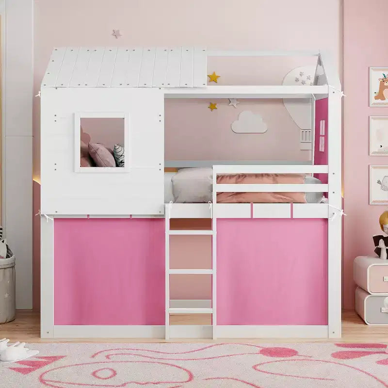 Lit superposé avec tente ; cabane pour enfants amusante