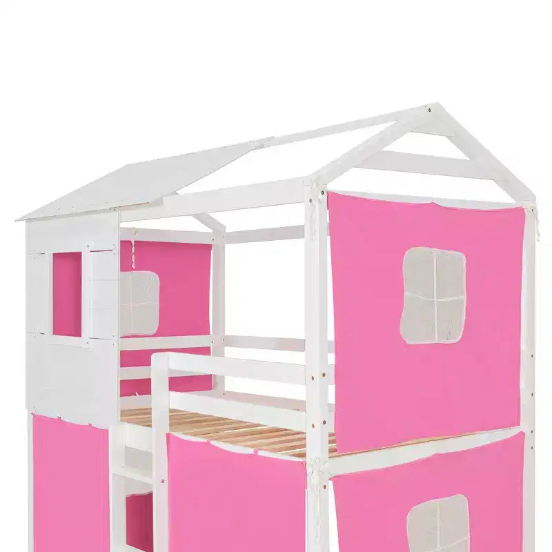 Lit superposé avec tente ; cabane pour enfants amusante