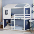 Twin/Full Size Bunk Wood House Bed with Tent; Fun Playhouse Design for Kids - ModernLuxe