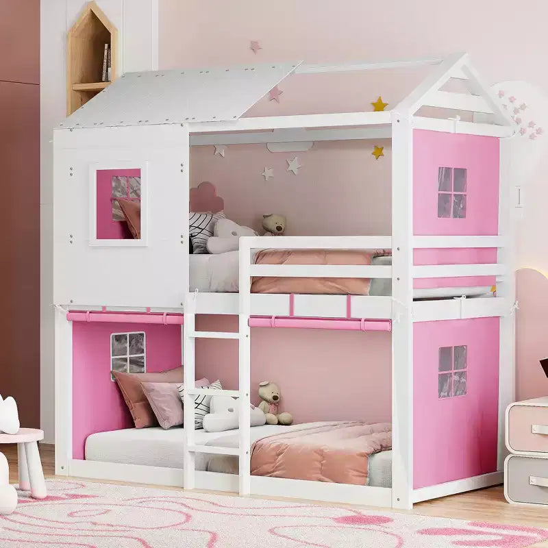 Lit superposé avec tente ; cabane pour enfants amusante