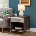 Royal Hampton Accent Table with Open Storage and Pull Out Tray; Brown and White
