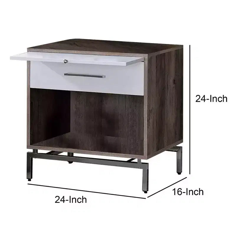 Table d'appoint avec espace de rangement ouvert et plateau coulissant