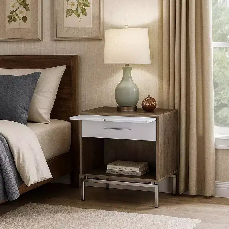 Table d'appoint avec espace de rangement ouvert et plateau coulissant