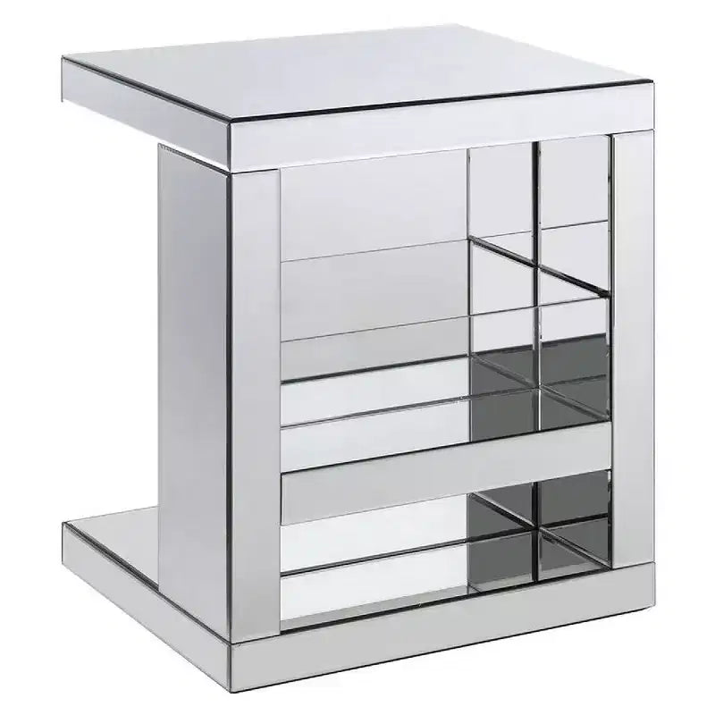 Royal Hampton Accent Table with Mirrored Panels and C Shape; Silver