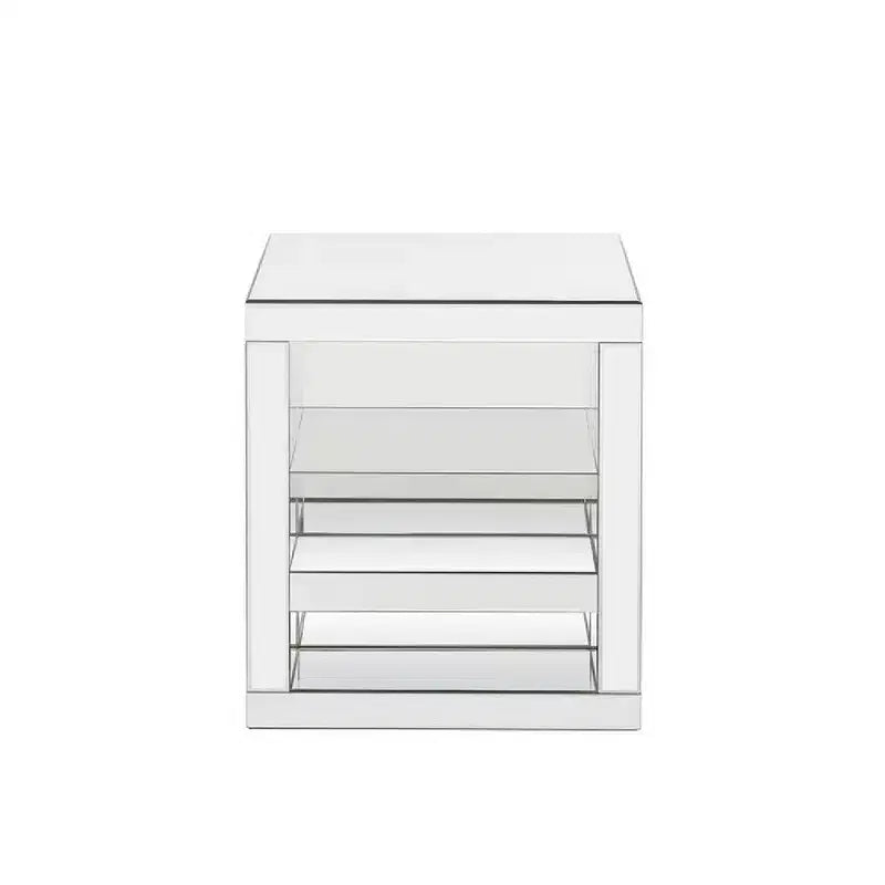 Table décorative miroir en forme de C ; argentée
