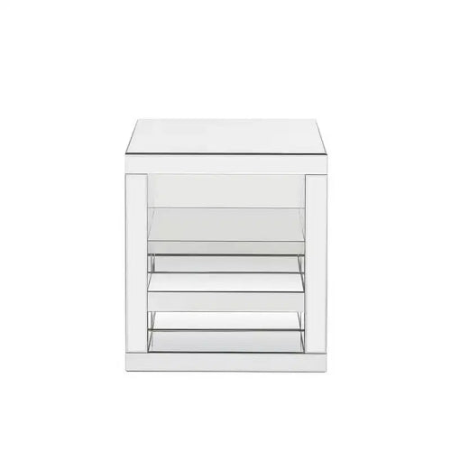 Table décorative miroir en forme de C ; argentée
