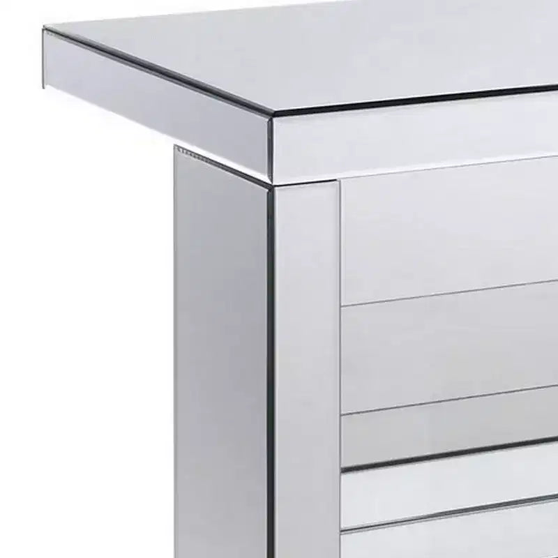 Table décorative miroir en forme de C ; argentée