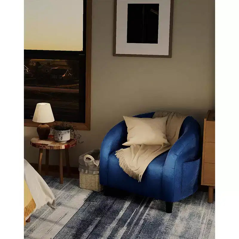 Fauteuil en velours, fauteuil club confortable avec accoudoirs rembourrés