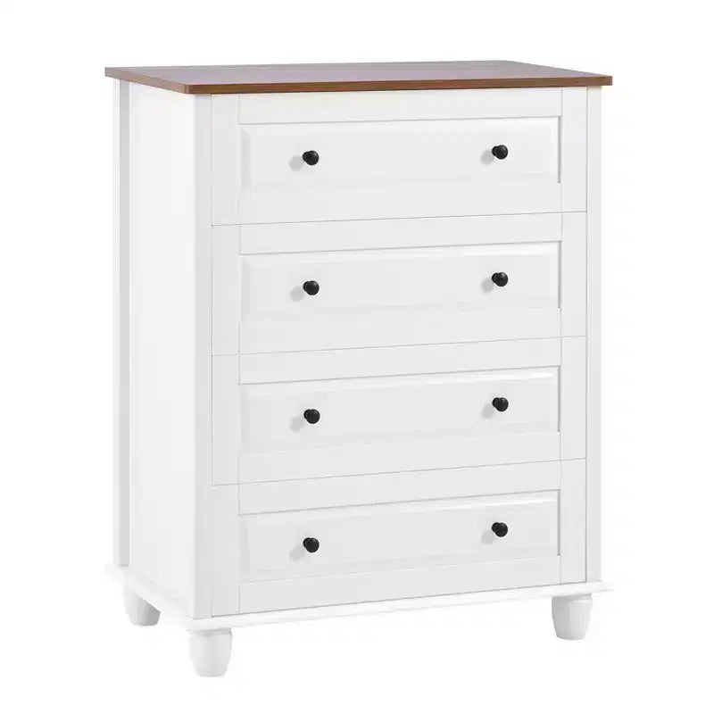 White Storage Chest; 4 Drawers with Brushed Handles