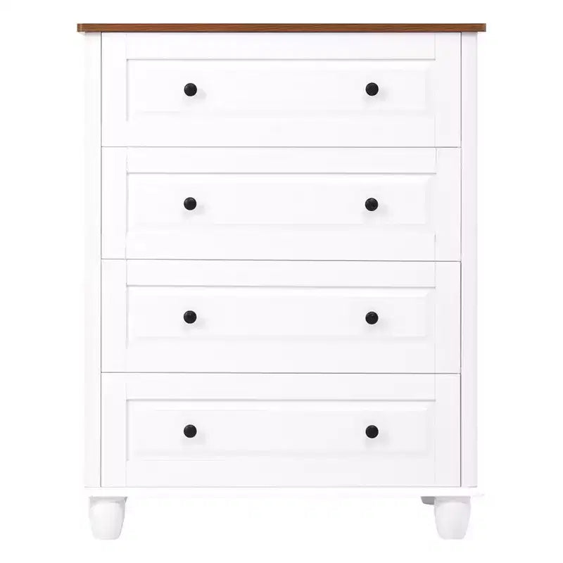 Commode de rangement blanche ; 4 tiroirs avec poignées brossées