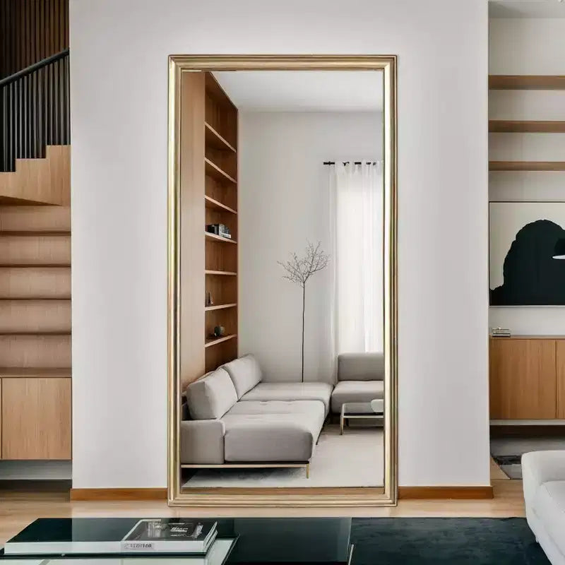 Miroir psyché sur pied avec cadre en bois artificiel couleur cuivre