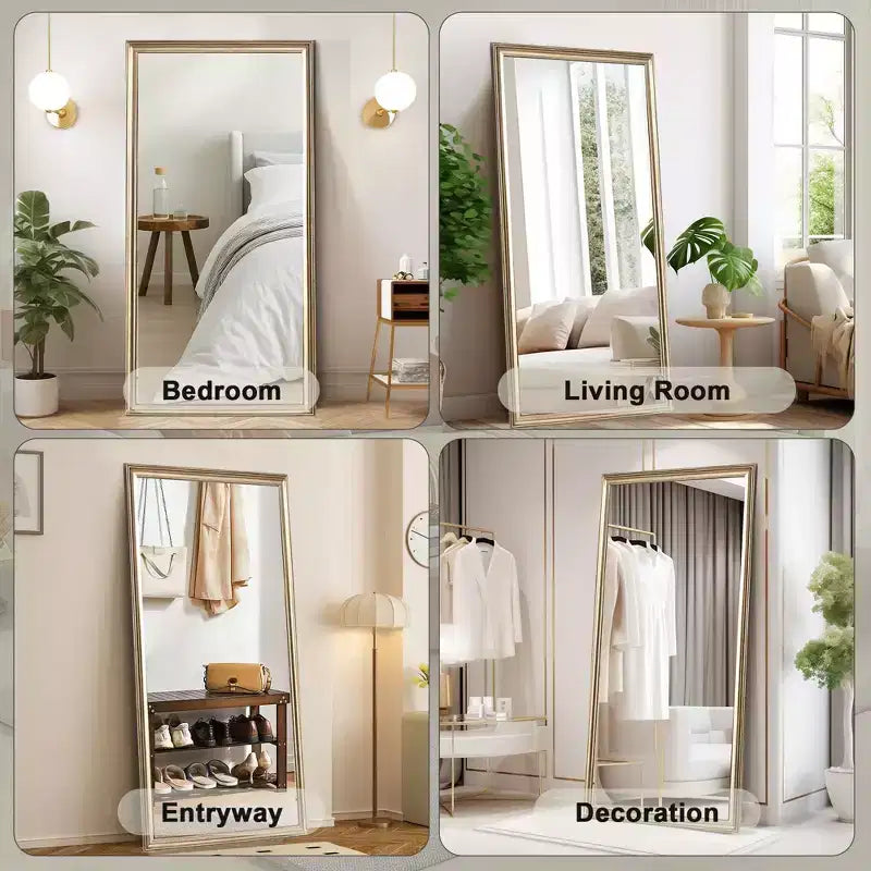 Miroir psyché sur pied avec cadre en bois artificiel couleur cuivre