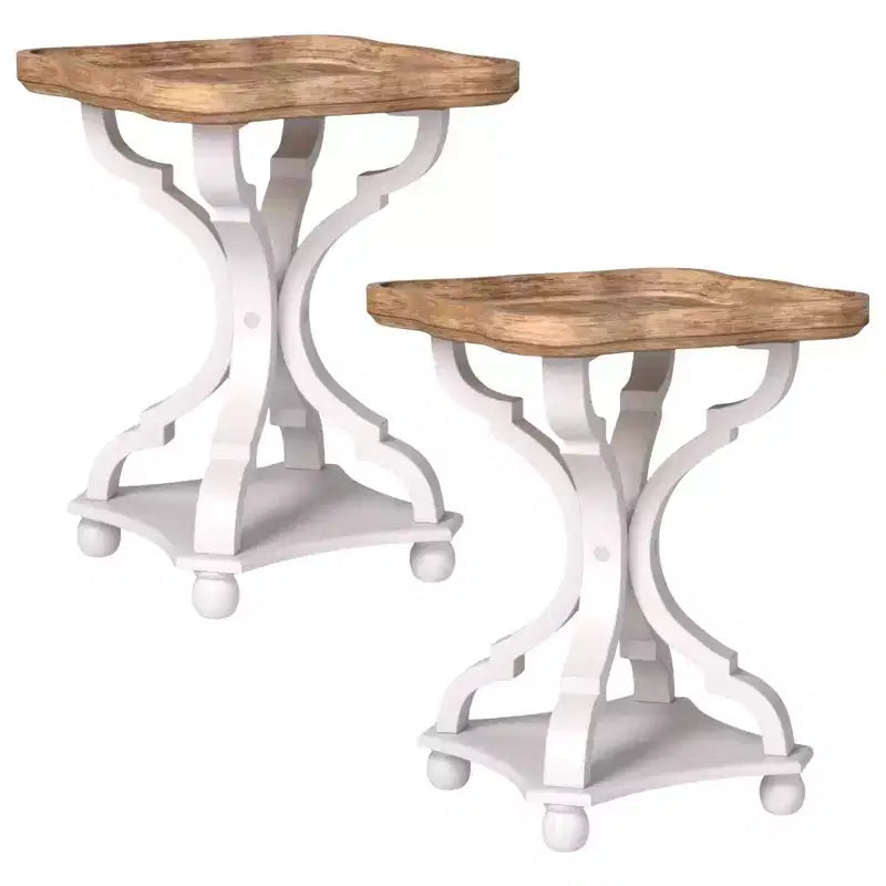 COZAYH Square Rustic Wooden Accent Tray Top Nightstand Side Table; Set of 2