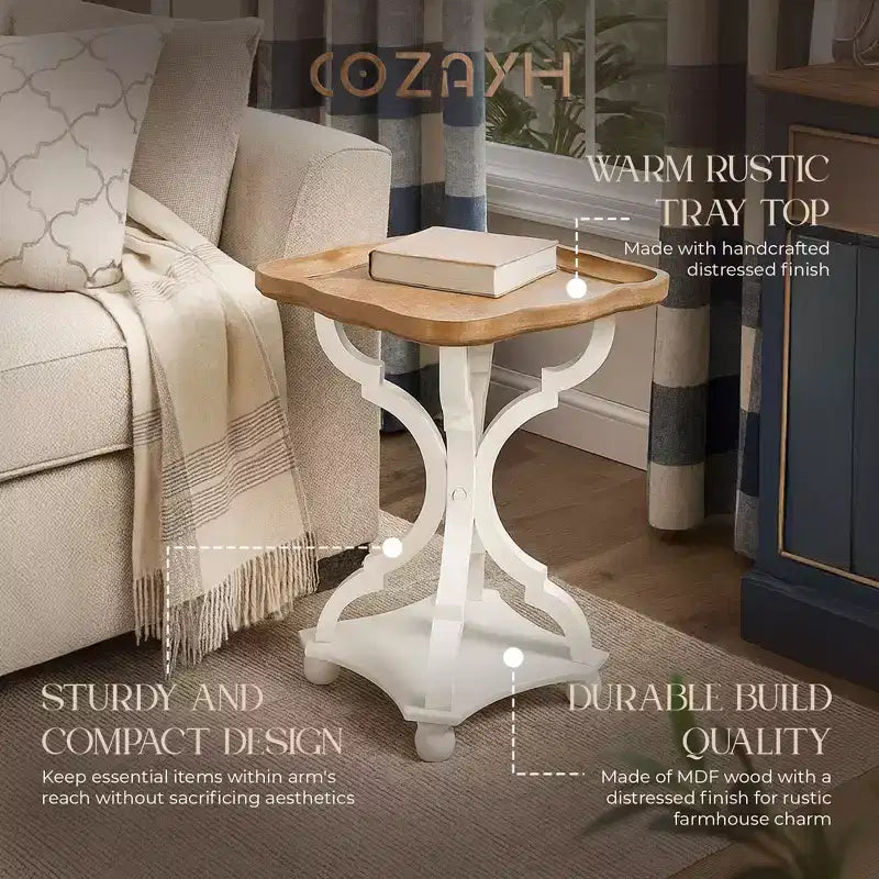 Table de chevet/table d'appoint carrée de style plateau rétro en bois