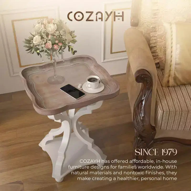 Table de chevet/table d'appoint carrée de style plateau rétro en bois