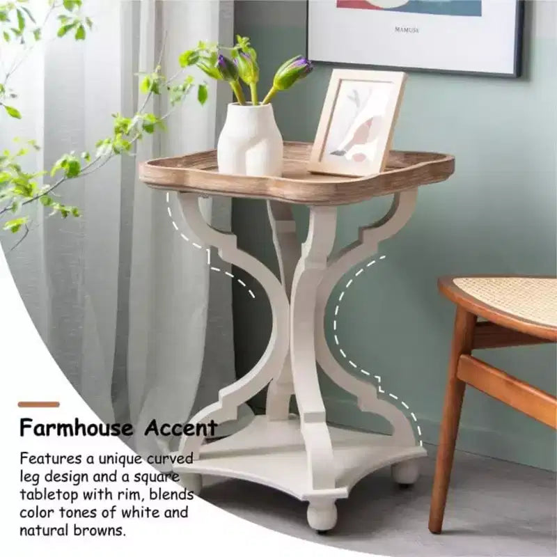 Table de chevet/table d'appoint carrée de style plateau rétro en bois
