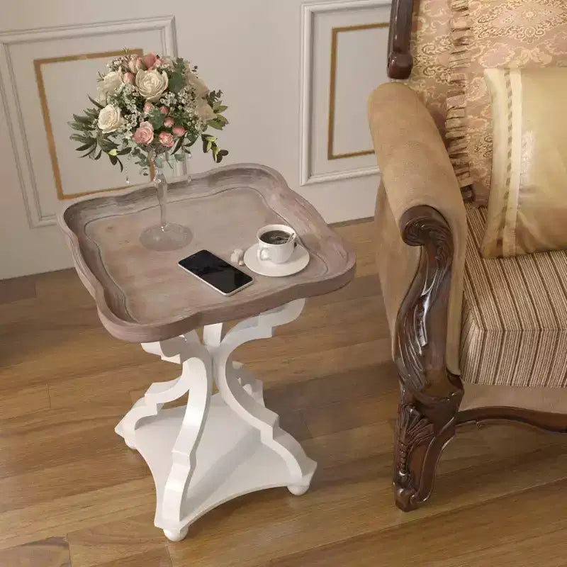 Table de chevet/table d'appoint carrée de style plateau rétro en bois