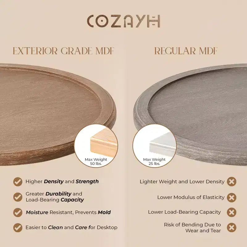 Plateau rond en bois de style rustique avec base incurvée