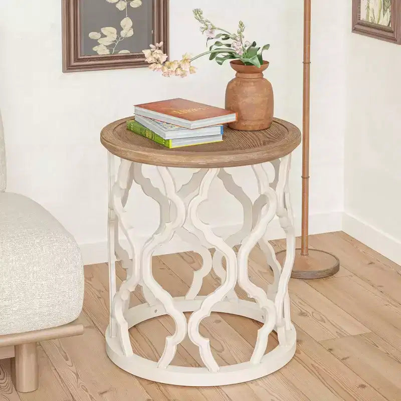 Plateau rond en bois de style rustique avec base incurvée