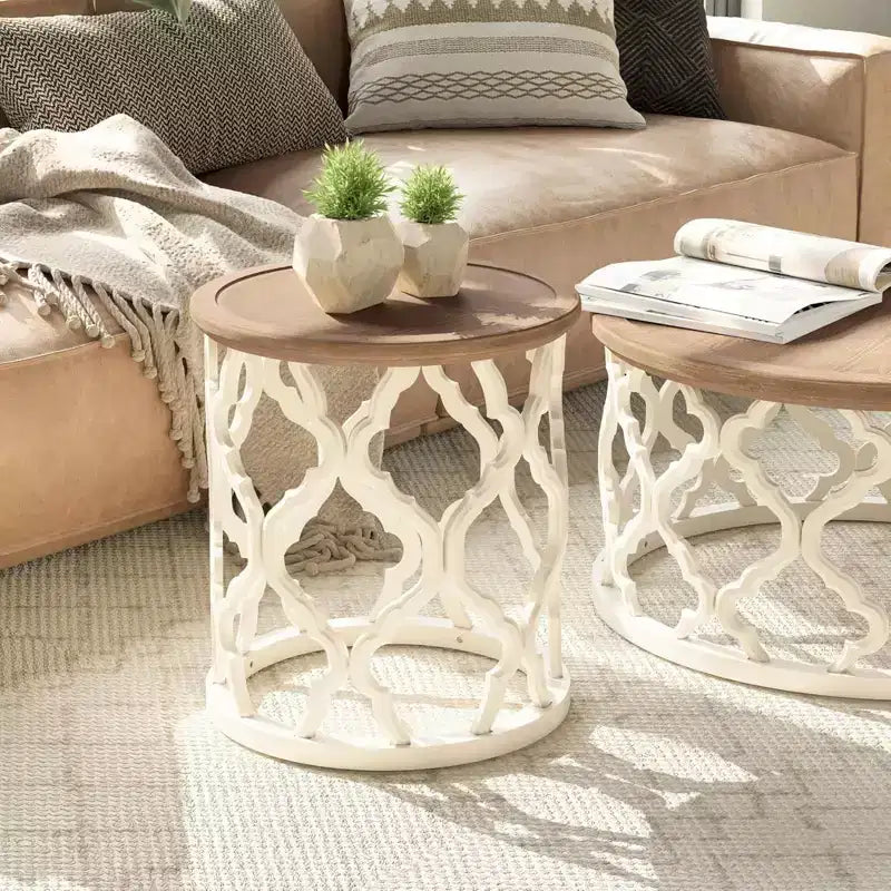 Plateau rond en bois de style rustique avec base incurvée