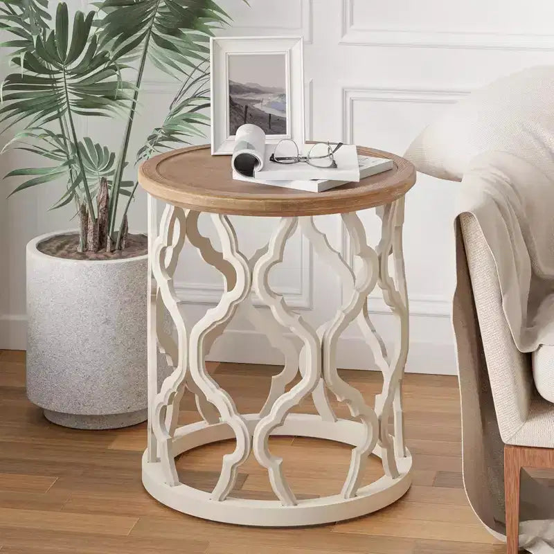 Plateau rond en bois de style rustique avec base incurvée