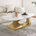 Modern Sintered Stone Coffee Table with Sculptural Stainless Steel Base; Faux Marble Pebble-Shaped Center Table for Living Room - Panipeachy