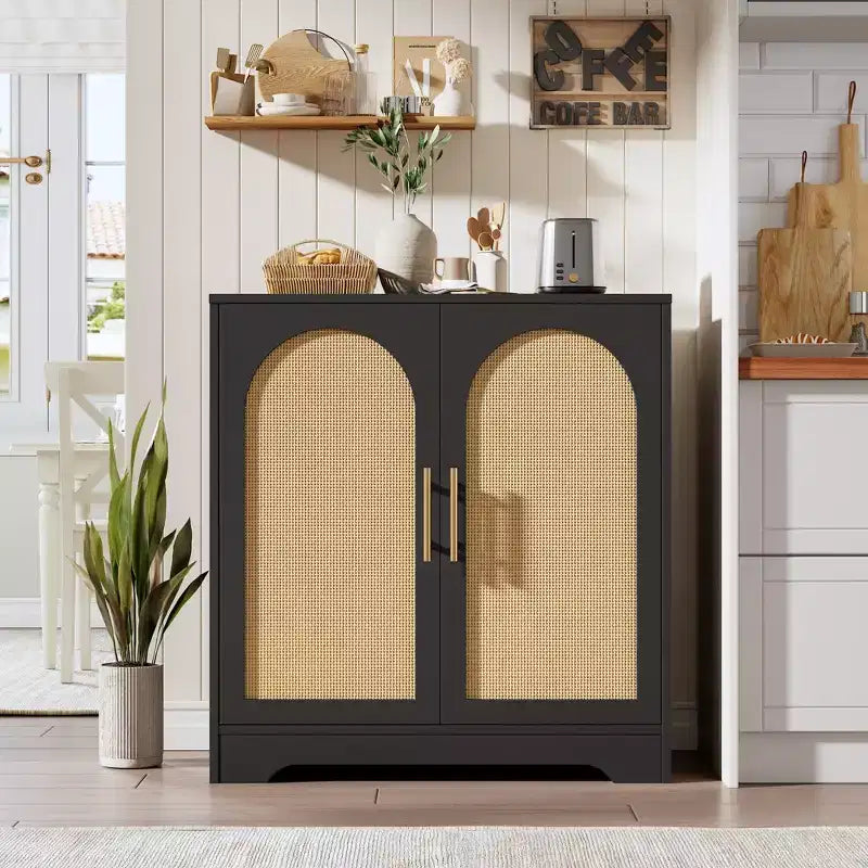 30 Sideboard Buffet Cabinet; Rattan Coffee Bar Cabinet; Entryway Console Table; Floor Cupboard Cabinet; Wood Credenza for Kitchen Living Room