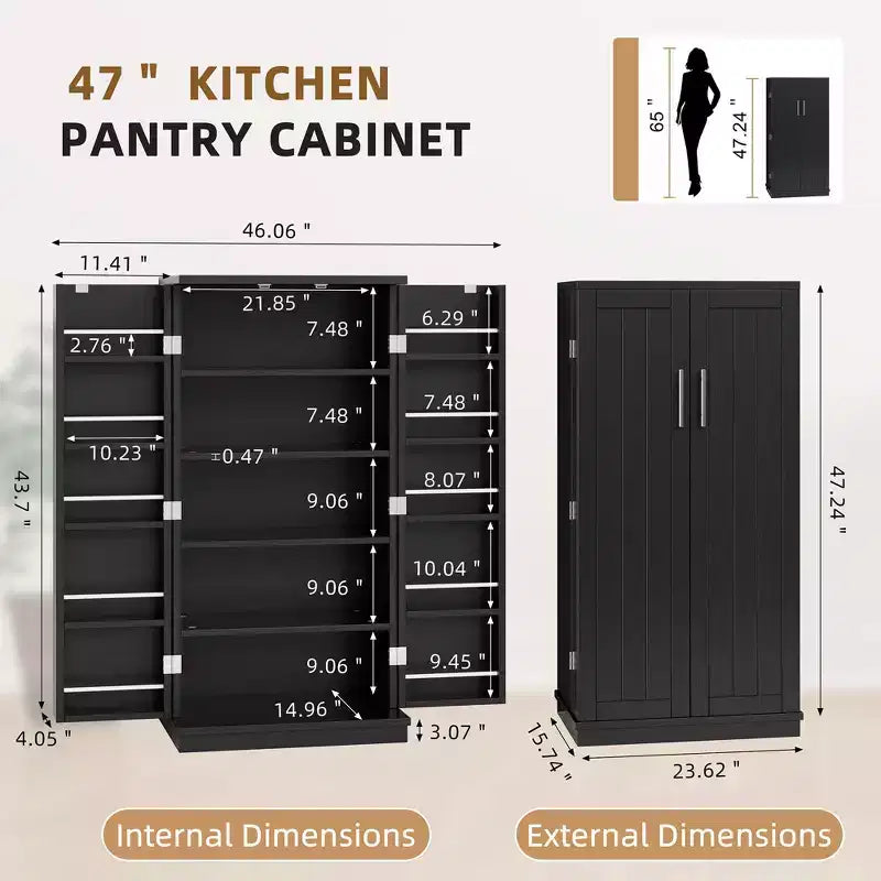 Meubles de cuisine ; meubles de rangement pour aliments avec portes et étagères réglables