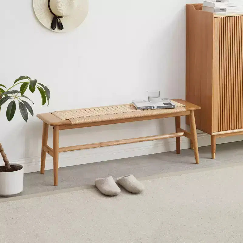 EHMKNP Natural Oak Woven Bench: Versatile Seating for Dining; Bedroom & Beyond