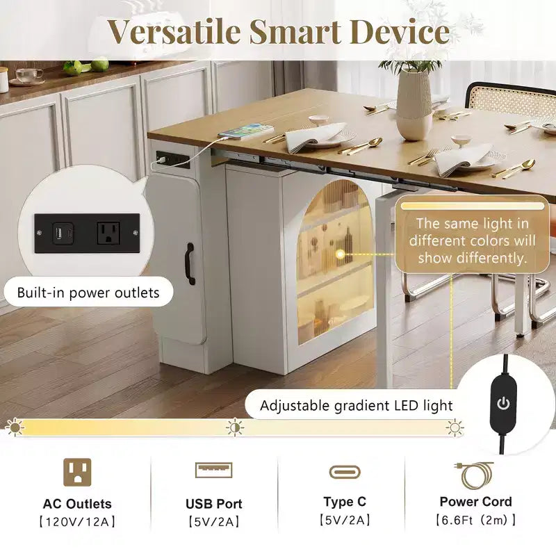 Table à manger extensible avec 3 rallonges centrales amovibles.