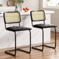 Okak 24 Inch Counter Stools Set of 2; Upholstered PU Leather Barstools with Natural Rattan Back; Modern Armless Bar Chairs for Kitchen Island