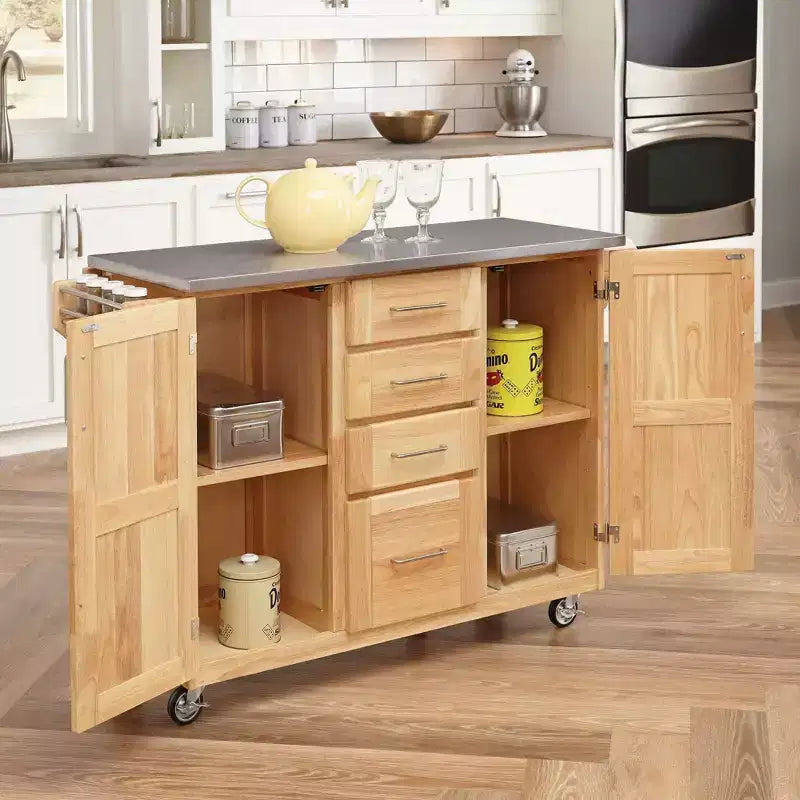 Dessert de cuisine/îlot de petit-déjeuner en matériaux naturels avec plan de travail en acier inoxydable