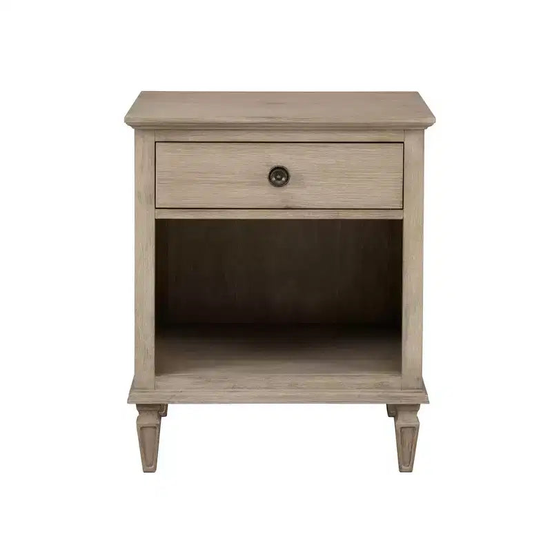 Victoria Nightstand Light Natural: French Countryside Inspired; Bronze Handle; Open Storage Space