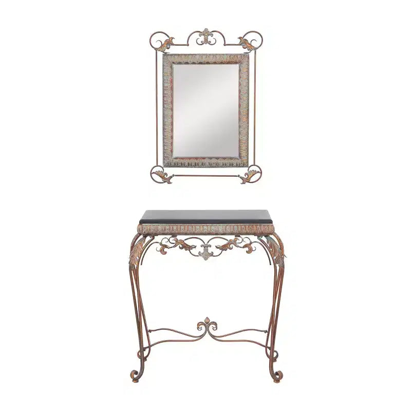 Set of 2 Traditional Iron Console Tables with Mirror Bronze - Olivia & May: Elegant Foyer Furniture; Wall-Mountable